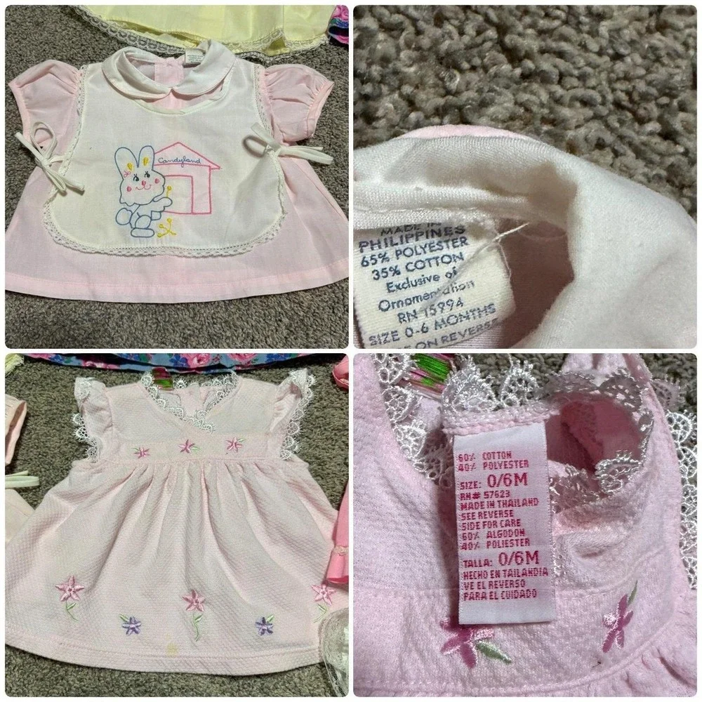 Vintage Baby Girl Dress Lot 8 Pieces 0-18M Floral Embroidered Lace Cottagecore